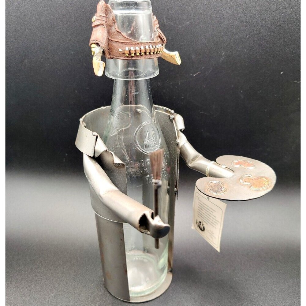 Wine Bottle Holder H&K Steel Sculpture Barbeque Cowboy & Shot Glass Holster